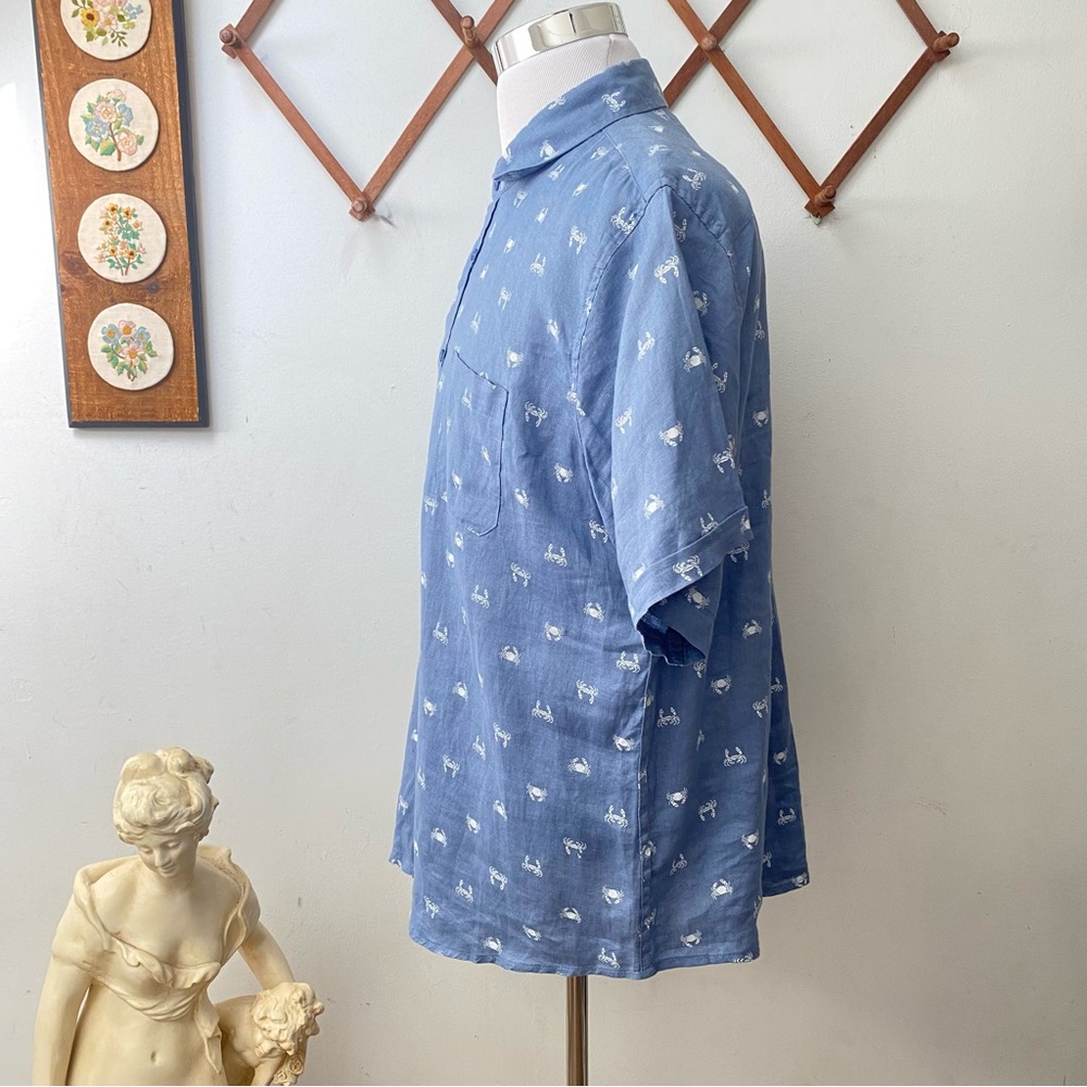 Saks Fifth Avenue Linen Crab Print Button Up Shirt - Picture 6 of 13